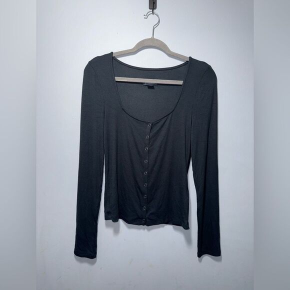 MAEVE by Anthropologie | Black Square-Neck Button-Front Cardigan Top Medium EUC - Picture 1 of 6